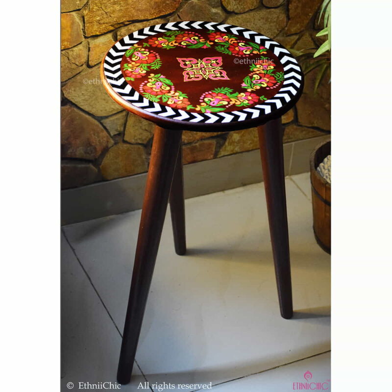 Handpainted Wooden Mughal Floral Motifs Peg Table