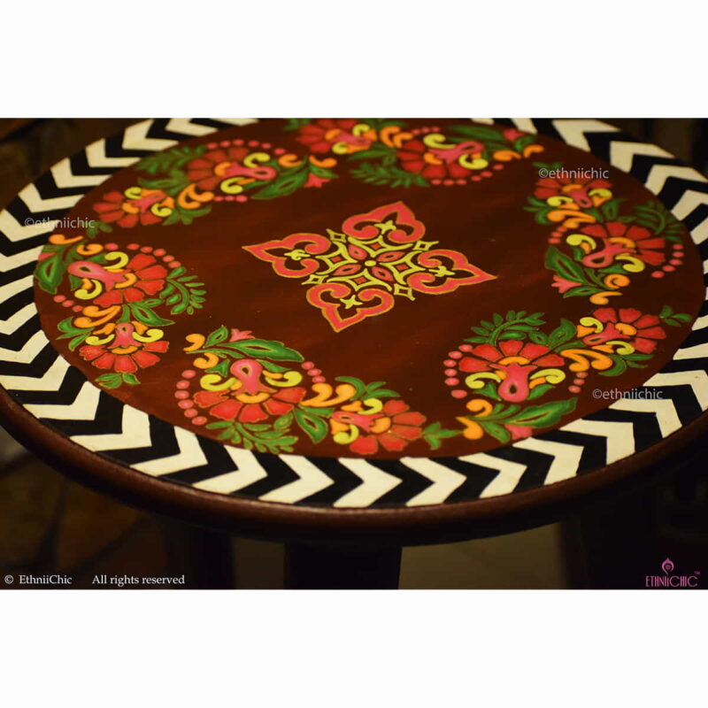 Handpainted Wooden Mughal Floral Motifs Peg Table