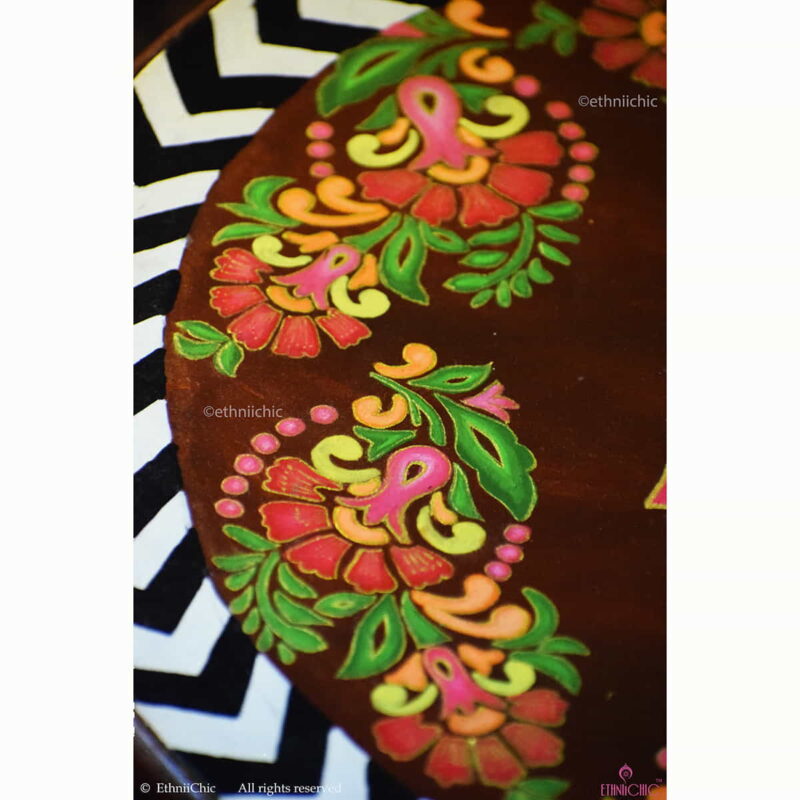 Handpainted Wooden Mughal Floral Motifs Peg Table