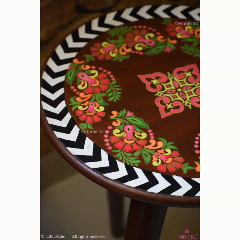 Handpainted Wooden Mughal Floral Motifs Peg Table