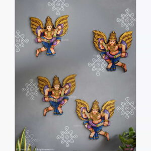 Wooden Cut-out of Hand Painted Gandharva with Garland
