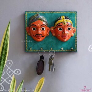 Cheriyal Mask Hand-Painted Wooden Key Holder