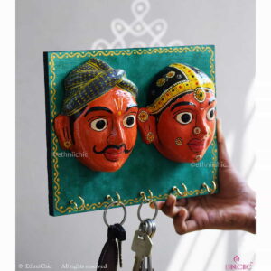 Cheriyal Mask Hand-Painted Wooden Key Holder