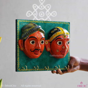 Cheriyal Mask Hand-Painted Wooden Key Holder