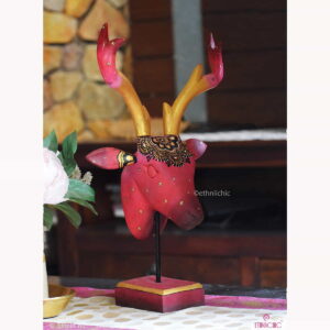 Hand Painted Wooden Deer Head on stand