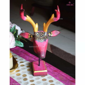 Hand Painted Wooden Deer Head on stand