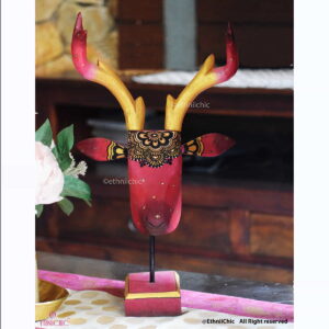 Hand Painted Wooden Deer Head on stand