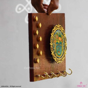 Pichwai Sreenathji Hand-Painted Wooden Key Holder