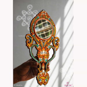 Wooden Hand Painted Kerala Mural Hand Mirror