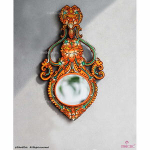 Wooden Hand Painted Kerala Mural Hand Mirror