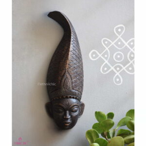 Wooden Hand carved Tribal Gambhira Wall Mask with Fish Crown